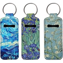 GLUDEAR Womens 3Pcs Lipstick Balm Holder Chapstick Holders 3D Print Keychain Holder Tube Holde Lipstick Tracker,Van Gogh Galaxy Iris