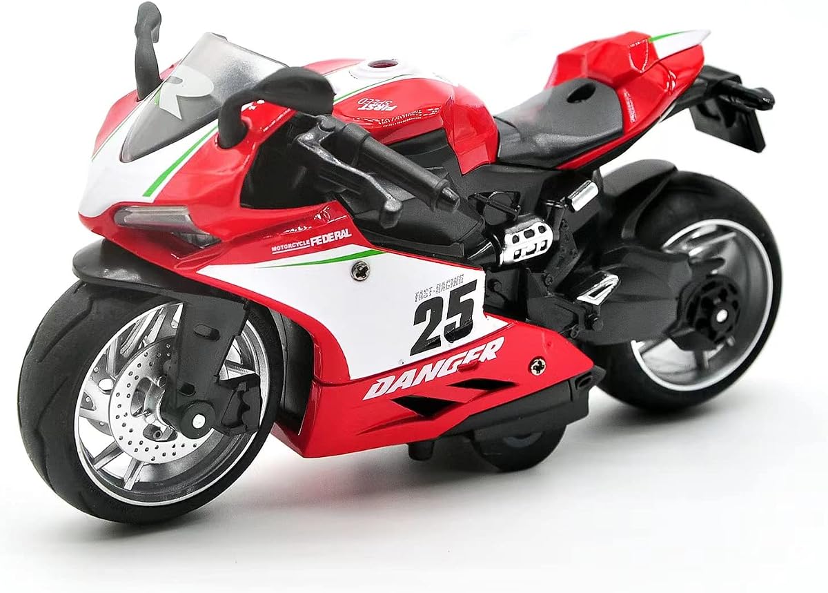 Motocicleta de juguete, juguete de motocicleta con sonidos y luces, juguete modelo de motocicleta a escala 1:12 para niños, vehículo extraíble para mayores de 3 años, suministros para fiesta de Navidad de cumpleaños (rojo)