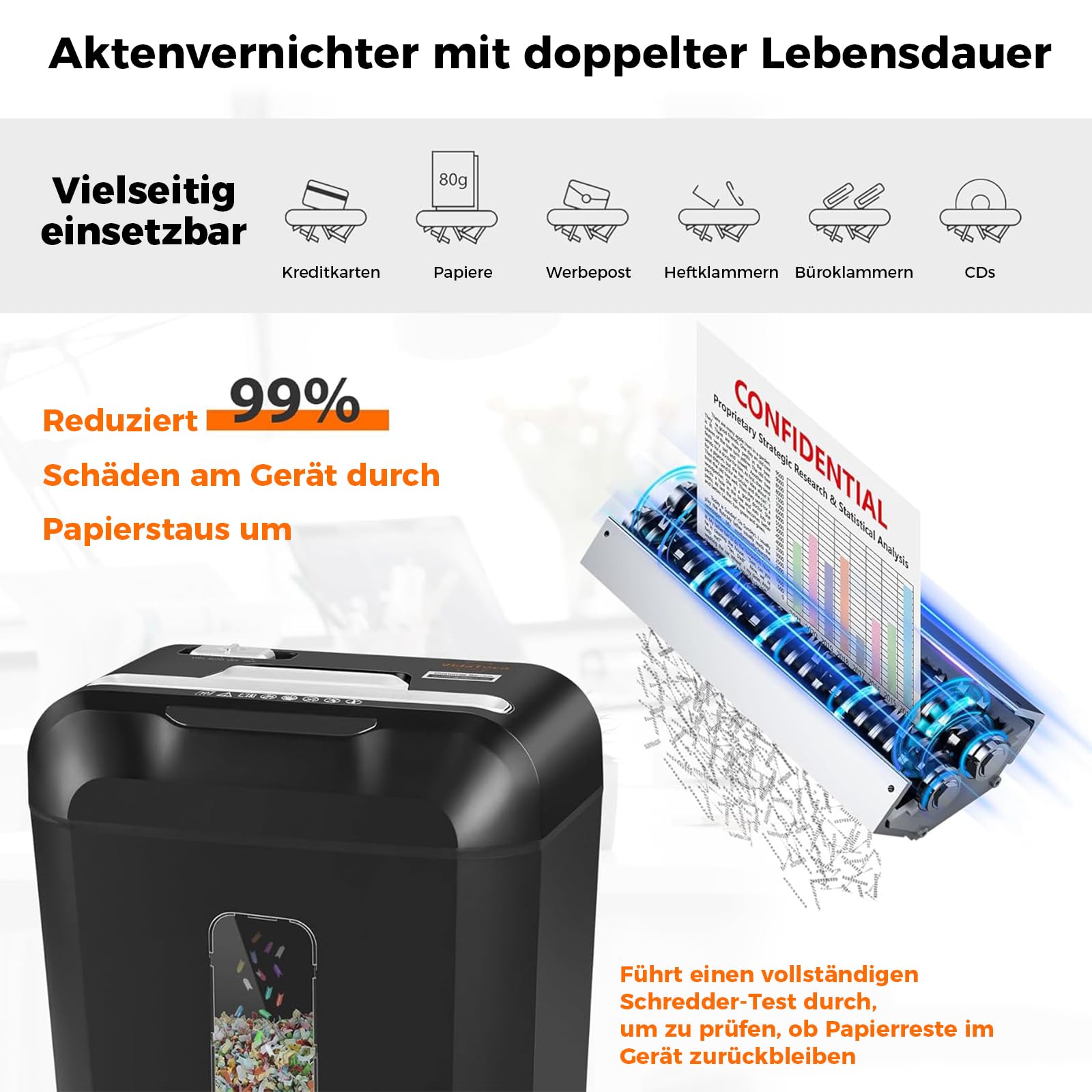 Schredder, 10 Blatt Kreuzschnitt (P-4) Aktenvernichter, VidaTeco 14L Behälter Partikelschnitt Papierschredder für Papier/Kreditkarten, Reisswolf mit Tragbares Griffdesign Geeignet für das Homeoffice