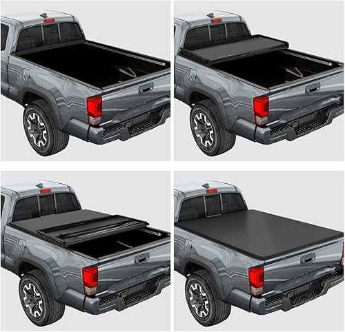 Miniatura 3 de Cubierta Tonneau de vinilo suave de tres pliegues para caja de camioneta compatible con Nissan Frontier 05-21 5 pies Fleetside