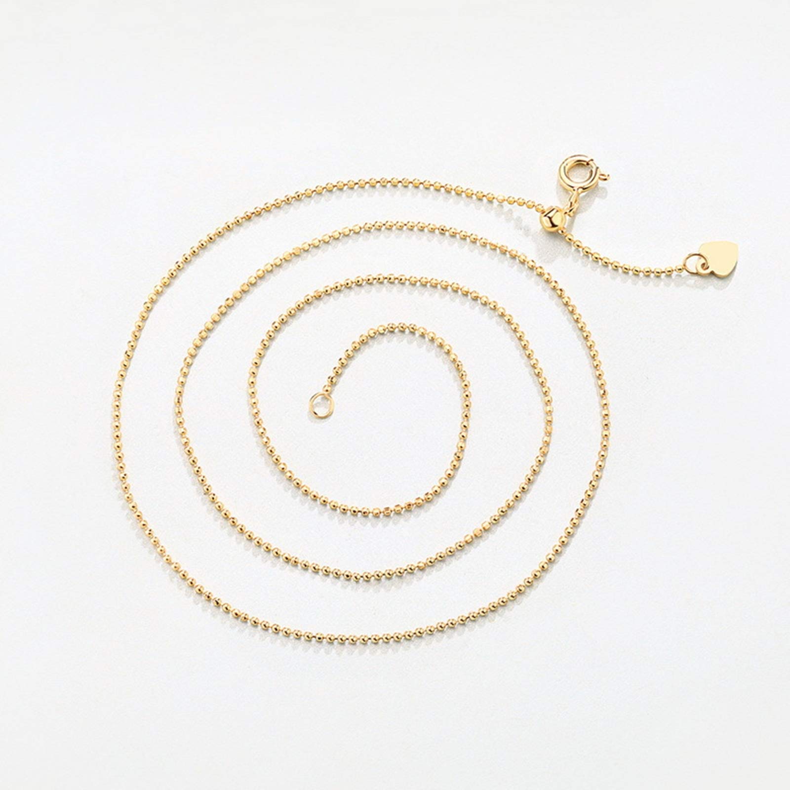 KnSam Cadena de plata de ley 925 chapada en oro amarillo de 9 quilates, cadena de bolas de 45 cm de largo, longitud de ajuste libre, Plata esterlina