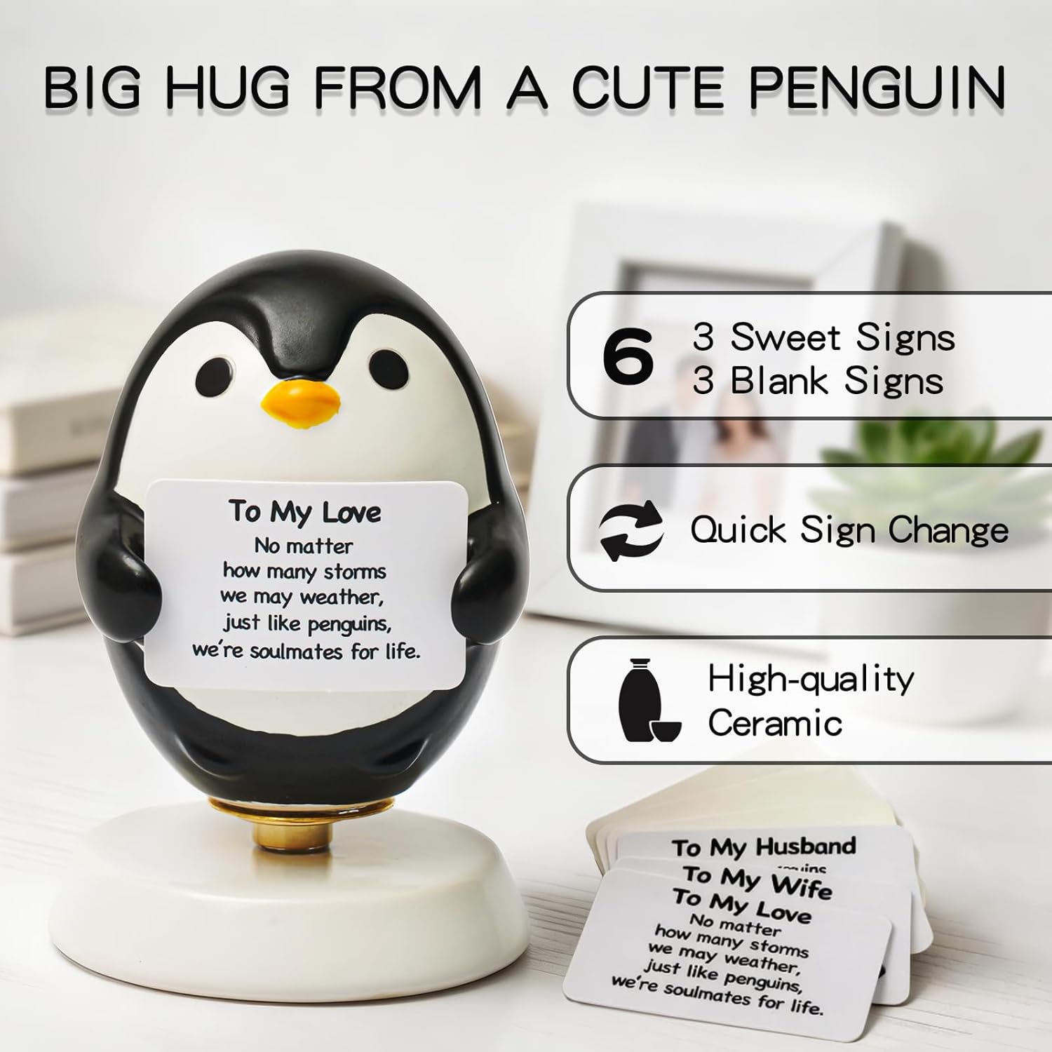 Penguin Gifts, for Men Women,Rotating Ceramic Penguin Figurine with to My Love/Wife/Husband’ Cards,Gifts for Him/Her,Birthday Gifts for Wife Husband Couples Desk Decor