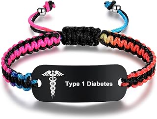 Medical Alert Bracelets for Women Men | Medical ID Bracelet for Men | T1D T2D Diabetes Epilepsy Medical Alert Disease Awareness Bracelet | Adjustable Emergency ID Bracelet with Nylon Rope