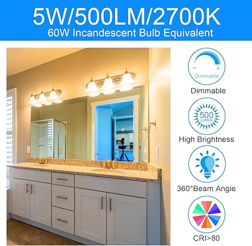 Miniatura 8 de Energetic - Bombilla LED G16.5 regulable E12 de 60 W, bombilla de 500 lúmenes para candelabros, ventilador de techo, tocador, luz diurna, 5000 K,