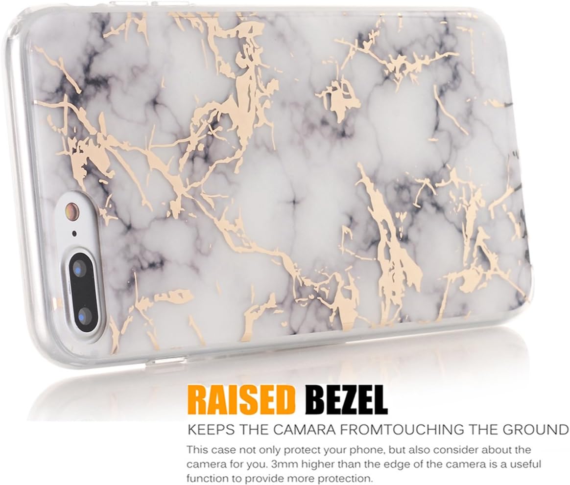 Spevert iPhone 7 Plus Case,iPhone 8 Plus Case,Marble Pattern Hybrid Hard Back Soft TPU Raised Edge Ultra-Thin Shock Absorption Protective Case for iPhone 7 Plus/iPhone 8 Plus - White
