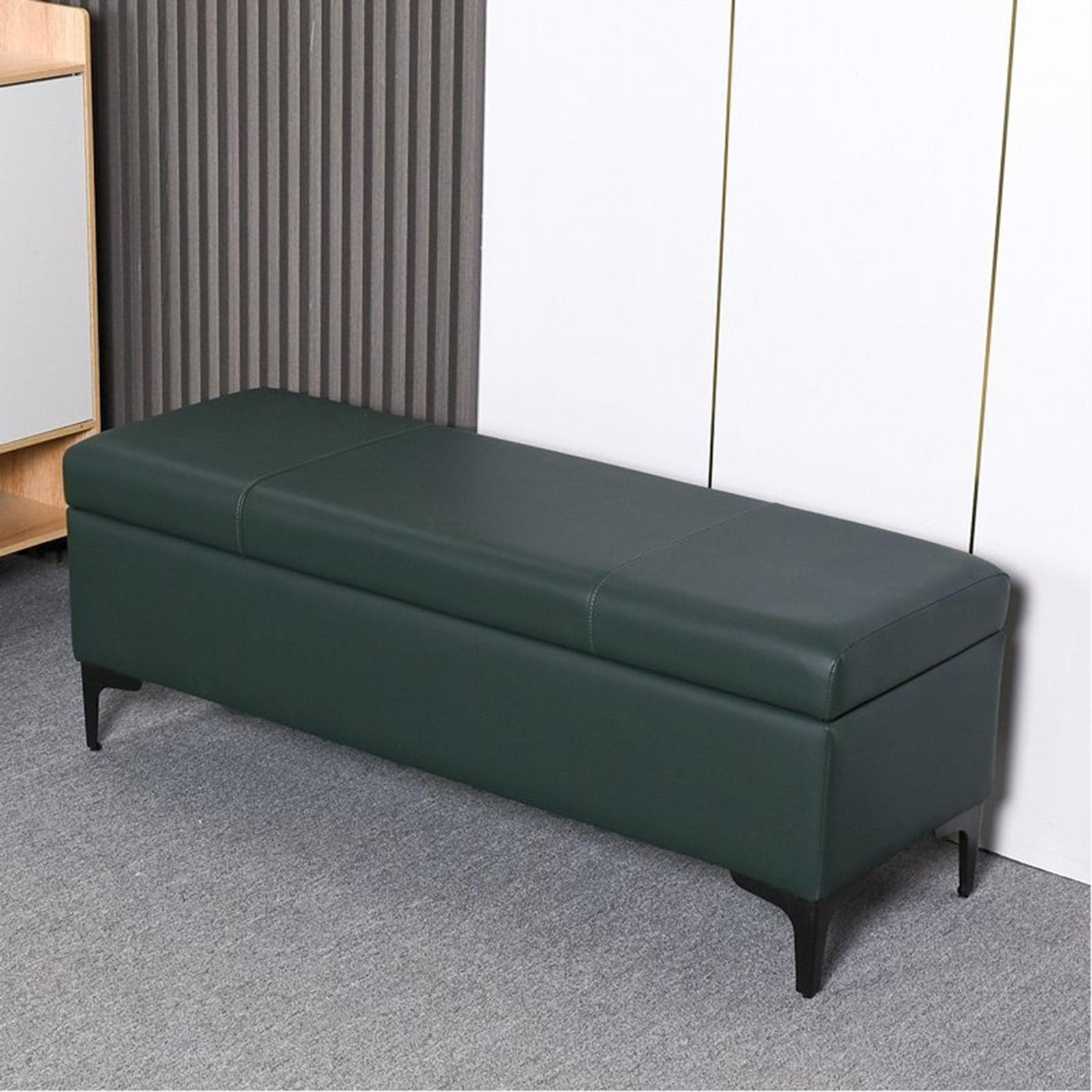 Banc coffre de luxe 120 cm rembourré vert foncé en simili cuir