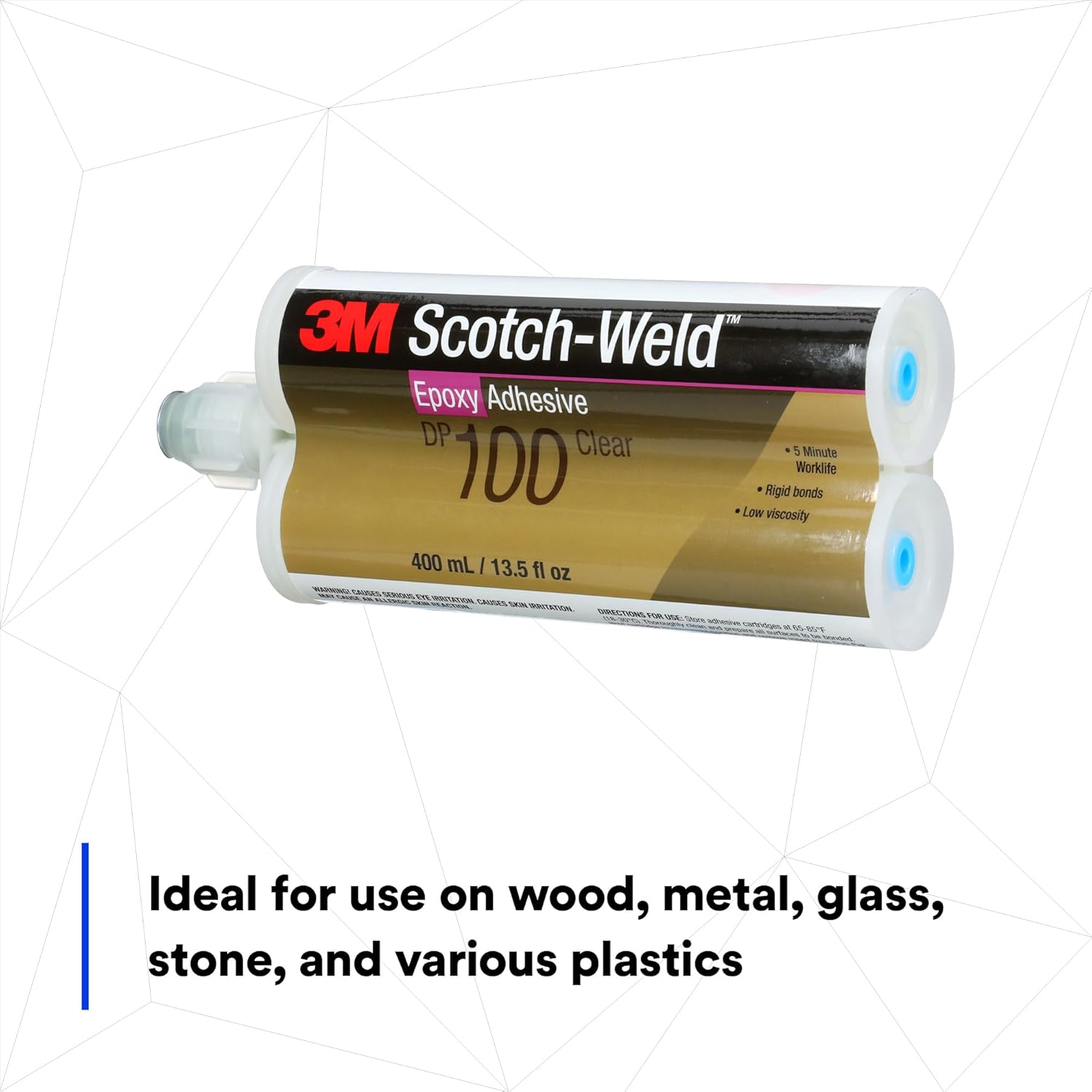 3M Scotch-Weld Epoxy Adhesive DP100, Clear, Two-Part Fast Cure Rigid Epoxy, High Shear Strength, High-Flow, Low Viscosity, Self-Leveling, 200 mL (6.76 fl oz) Duo-Pak