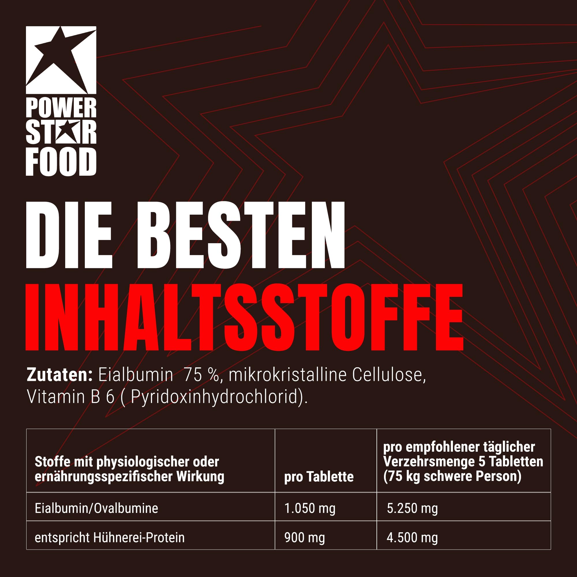 Powerstar Egg Amino Aminosäuren 500 Tabletten - 1000mg Ei-Albumin Tablette | Eiweiß Albumin für Training und Muskelaufbau - Amino Säuren Kapseln laktosefrei und glutenfrei - Hohe Biologische Wertigkeit
