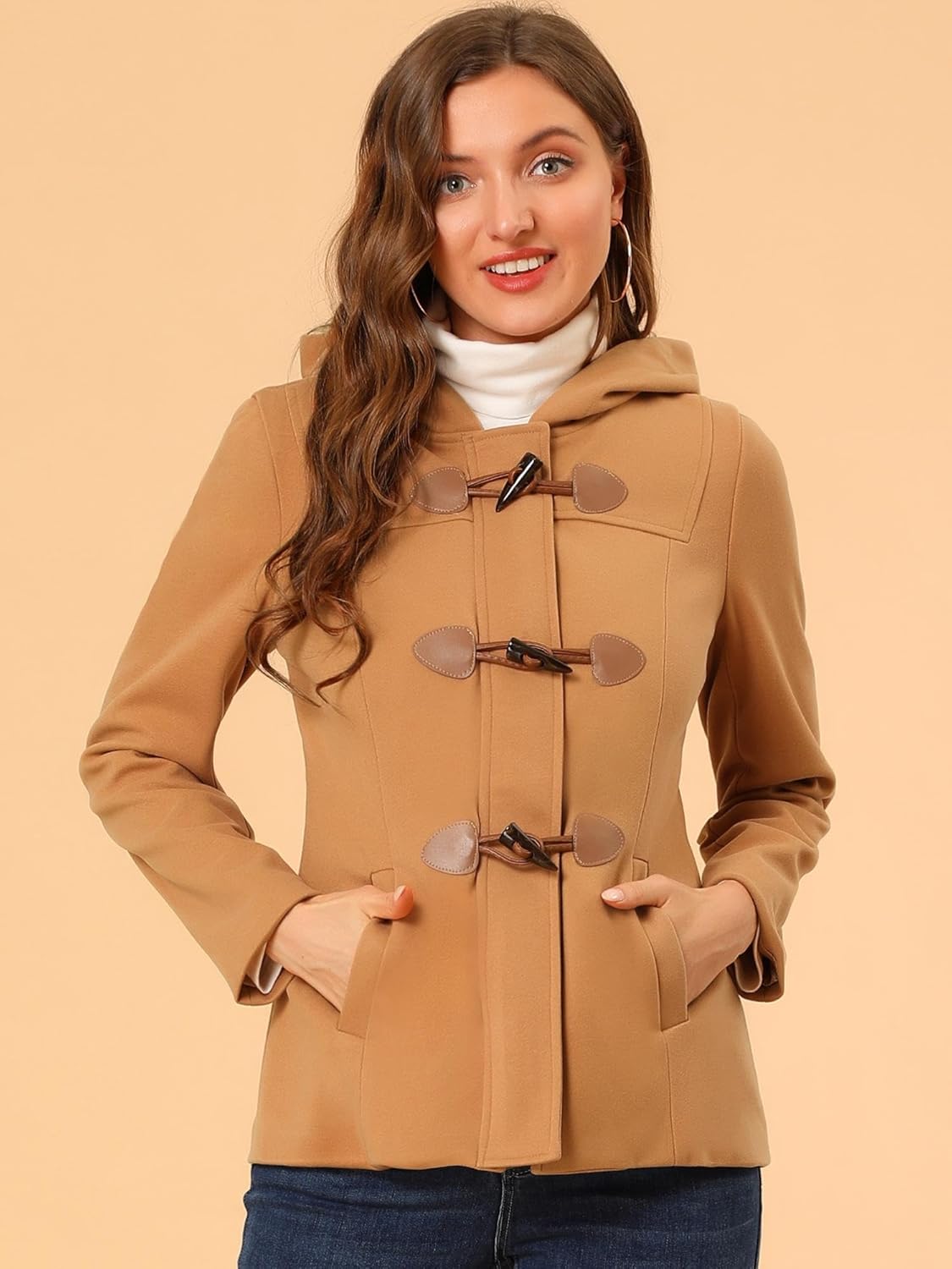 Allegra K Women's Casual Winter Outwear Hooded Button Peacoat Toggle Duffle Coat - Image 2