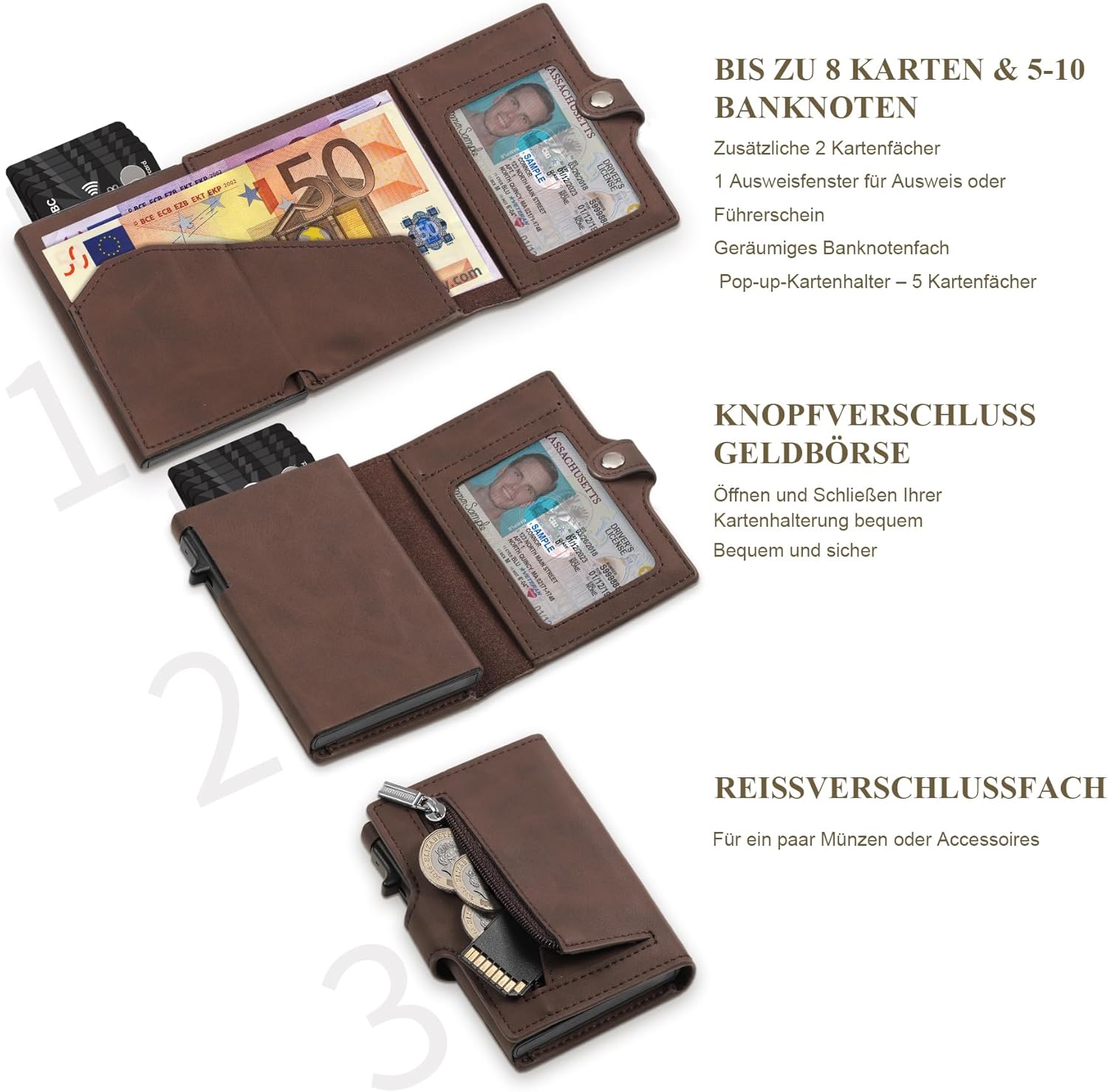 TOMYLV 남성용 슬림 RFID 보호 가죽 지갑 자동 팝업 남성용 지갑 카드 홀더 신용 카드 홀더 지폐 칸 동전 칸 ID 창 및 선물  상자 - 브라운 브라운-Freehip.co.kr