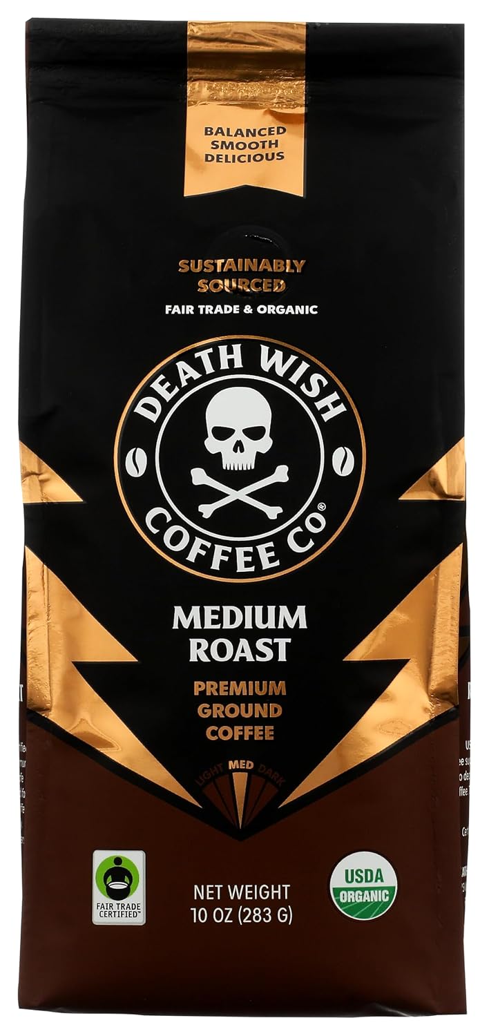 Death Wish Coffee Organic Medium Roast Ground Coffee, Fair Trade, 10 oz
