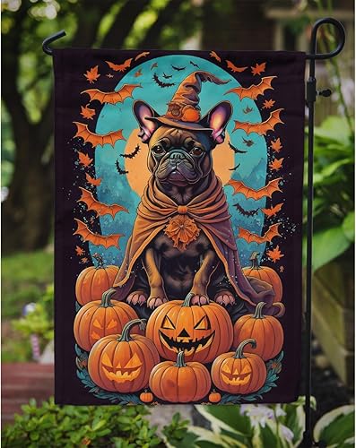 Miniatura 3 de Caroline's Treasures DAC1507GF - Bandera decorativa para jardín de Halloween con diseño de bulldog francés y bruja, bandera decorativa para patio