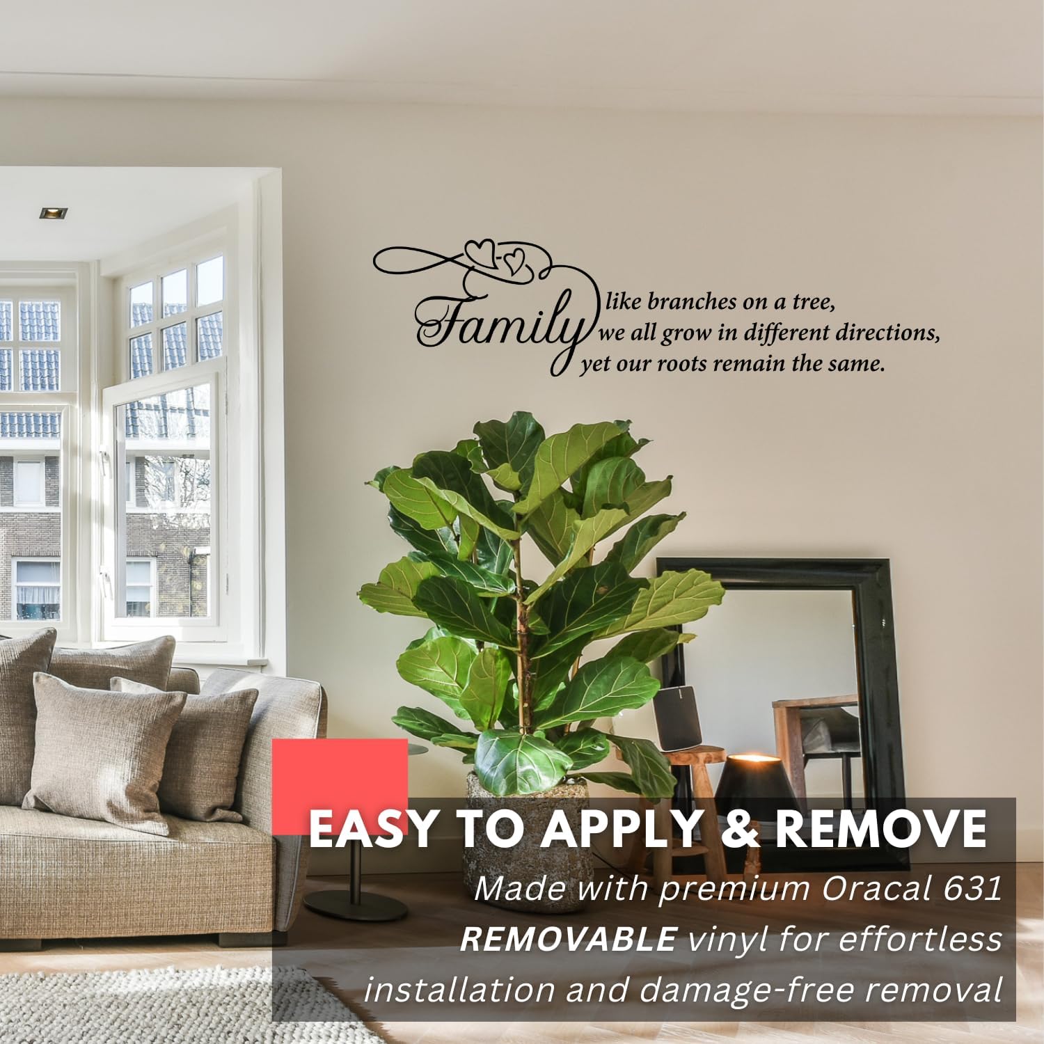 My Vinyl Story - Family Like Branches On a Tree - Inspirational Wall Decal Sticker Quote Family Vinyl Art Decor for Home Living Dining Kitchen Room Picture, Removable (Black, 60x15 inches)