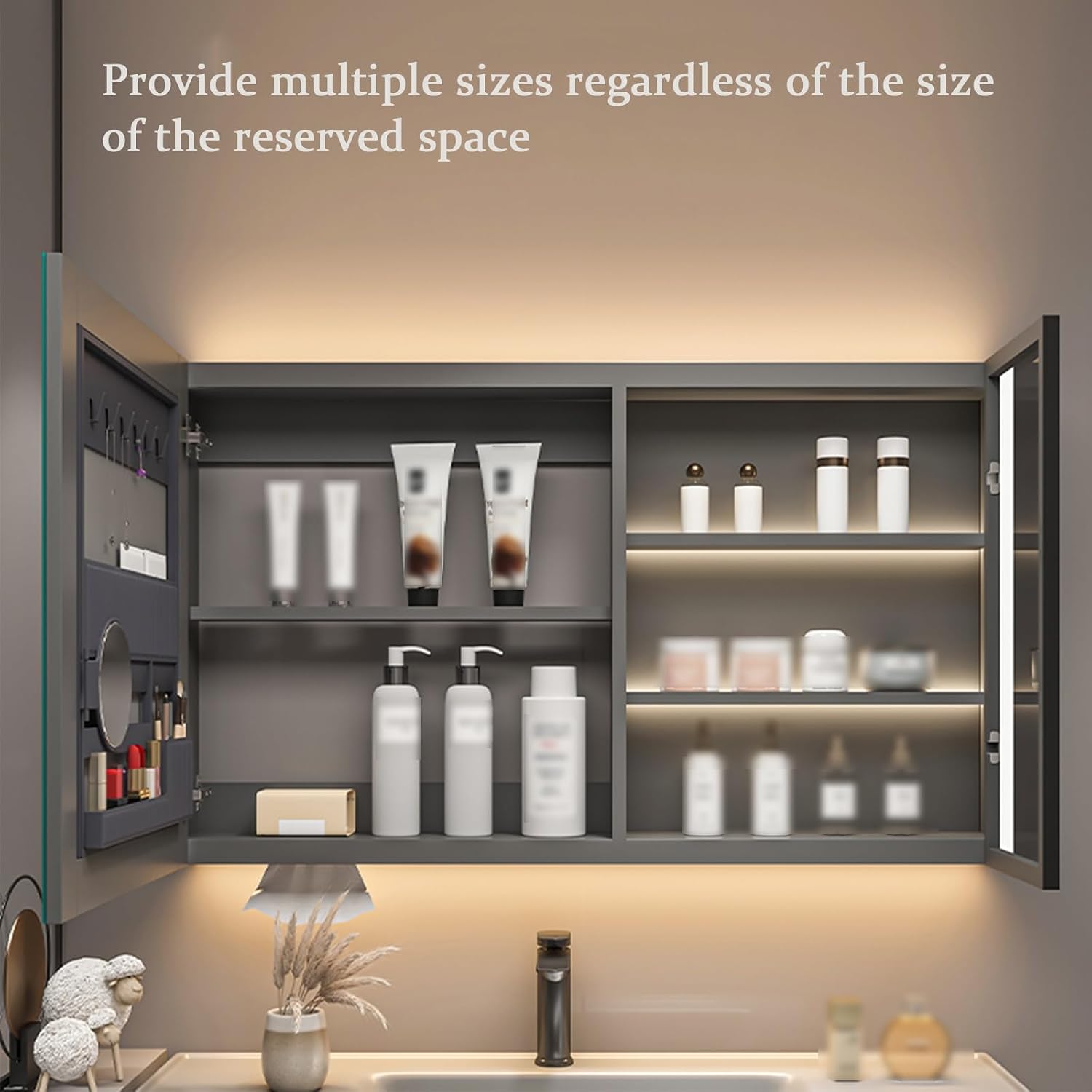 Medicine Cabinet for Bathroom with Mirror,Wooden Bathroom Storage Furniture,with Mirror Defogger, 3 Color Light Makeup Mirror,for Bathroom, Living Room, Laundry Room(L80xH75CM/L31.5INxH29.5IN)