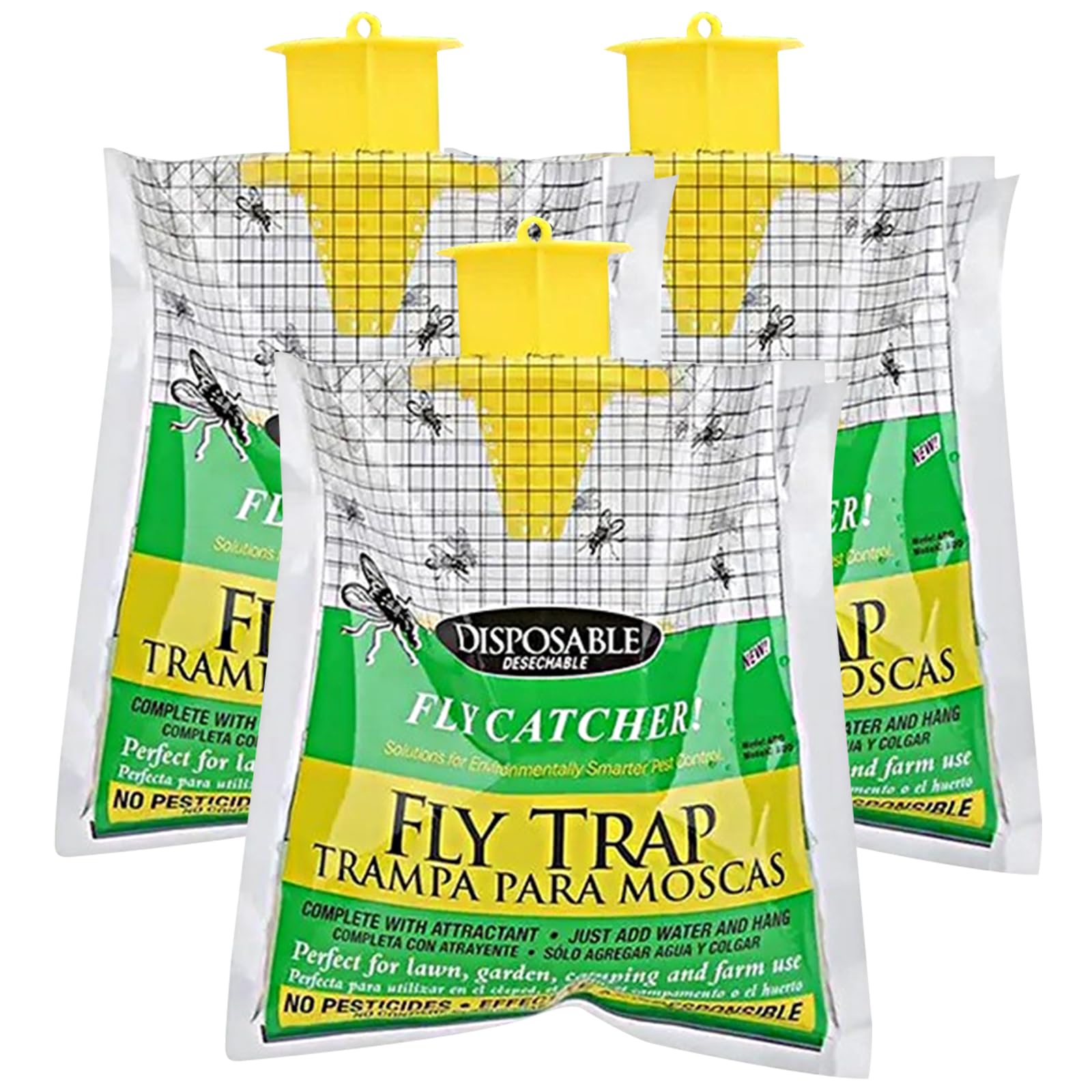 3X Piege a Mouche, avec 3X appât, Poche Piege a Mouche, Pièges à Mouches extérieurs, Piège à Mouches pour l'intérieur, Anti Mouche Exterieur, pour la Maison, la Cuisine, l'extérieur, Fermes, Jardin