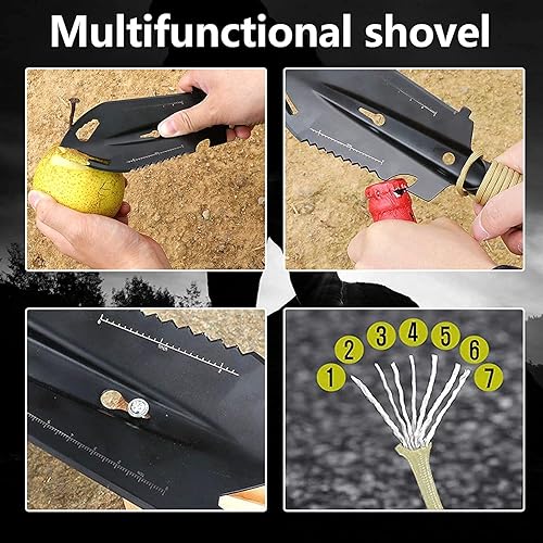 Miniatura 3 de PWPAM Pala de excursión Paleta de senderismo Herramienta de jardinería Multiherramienta 9 en 1 Herramienta multiusos con bolsa de transporte y