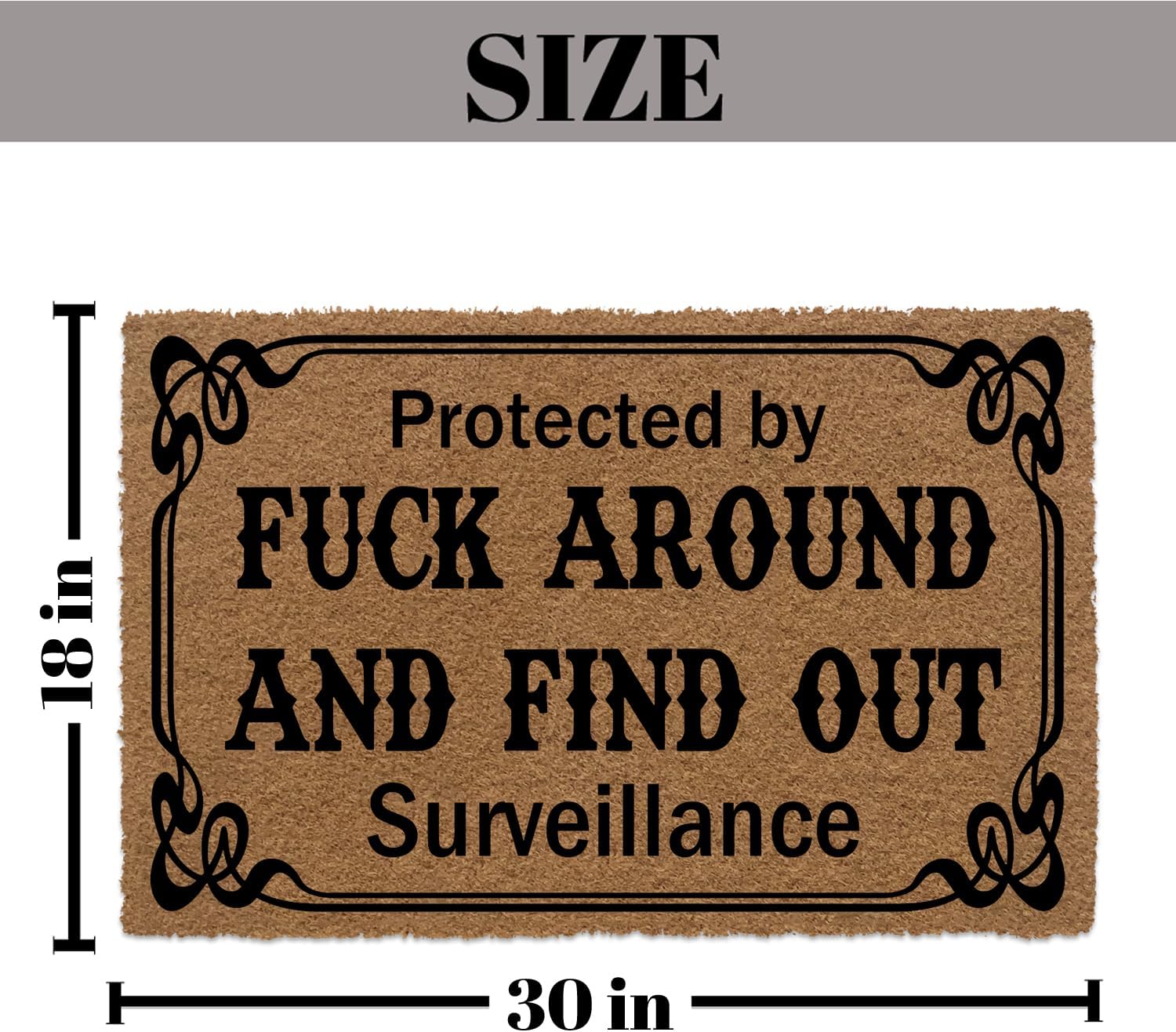 Outdoor Faux Coir Door Mats for Front Door Large, 0.4" Low Profile Protected by Fuck Around and Find out Personalized Doormats for Outdoor Entrance Funny Weatherproof 30" X 18" Rubber Welcome Doormat