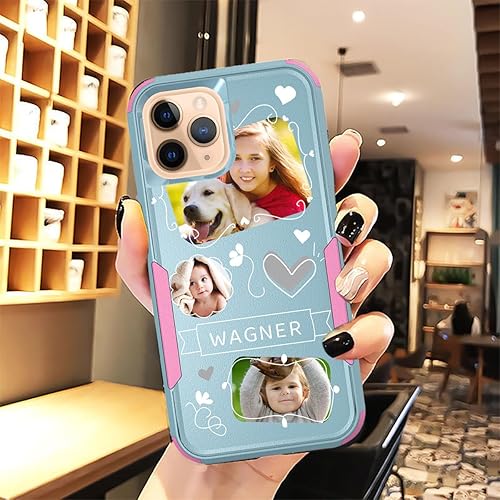 Vista 221 de Funda de fotos personalizada para Apple iPhone 11 Pro Max, patrón de collage a cuadros, personalizado para hacer imágenes en gruesa 3 híbrida Rosa
