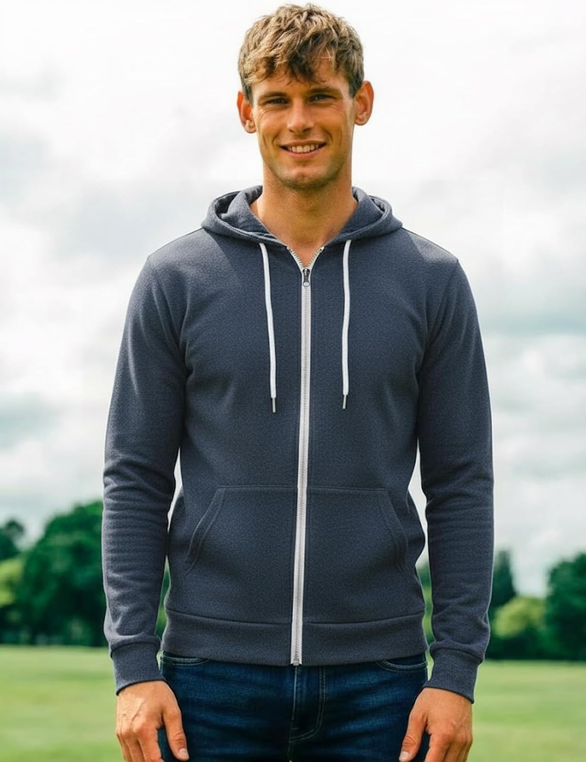 H2H Men's Zip Up Hoodie Lightweight Long Sleeve Basic Slim Fit Cotton SweatShirt with Pocket - Image 2