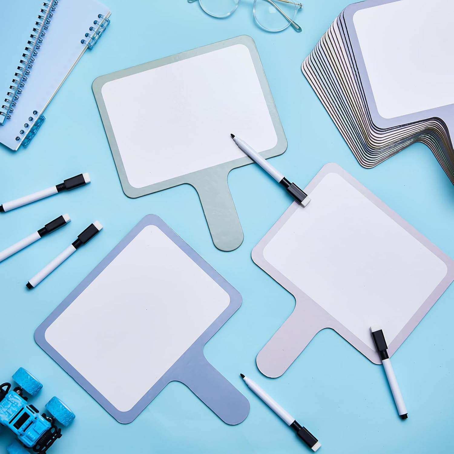 Henoyso 48 Pcs Dry Erase Answer Paddle with Markers Handheld Double Sided Paddles Colorful Flip Answer Dry Erase Paddles White Boards for Students Kids Score Boards Teacher(Rectangle Morandi Styles)