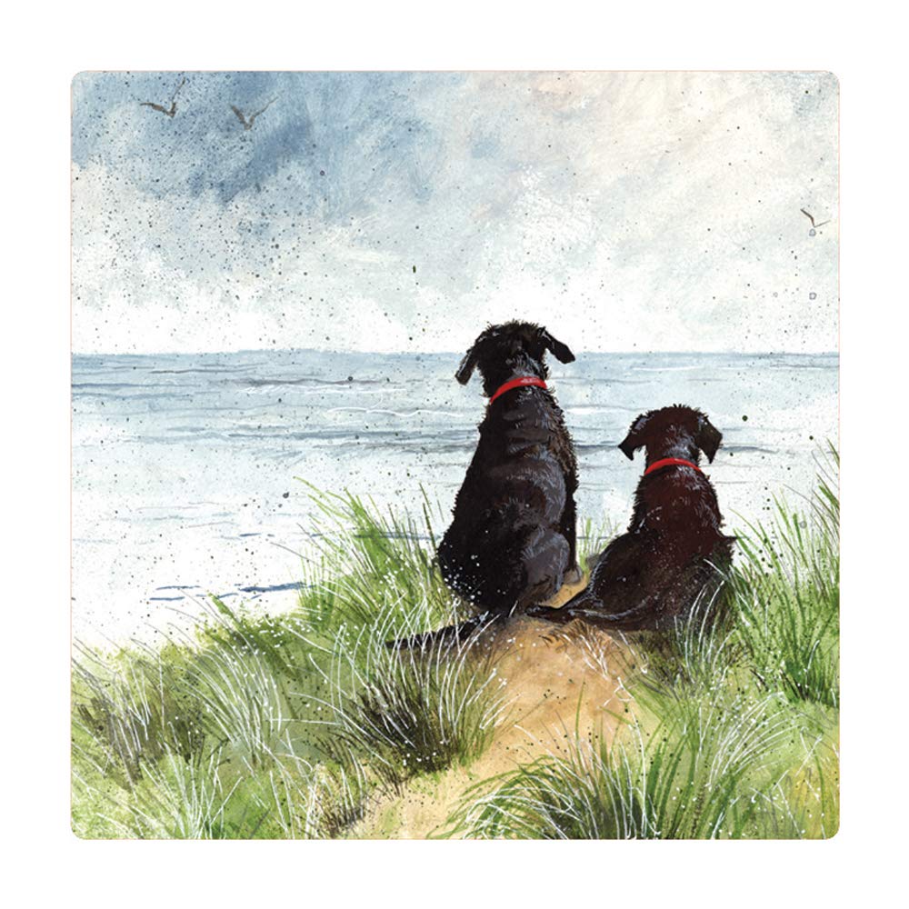 ALEX CLARK Dunes Dog Fridge Magnet - Coastal - Black Labrador - British Seaside - Original Artwork - Fridge Magnet for Animal Lovers - Magnetic Art Tile - Gift Ideas - Designed in The UK...