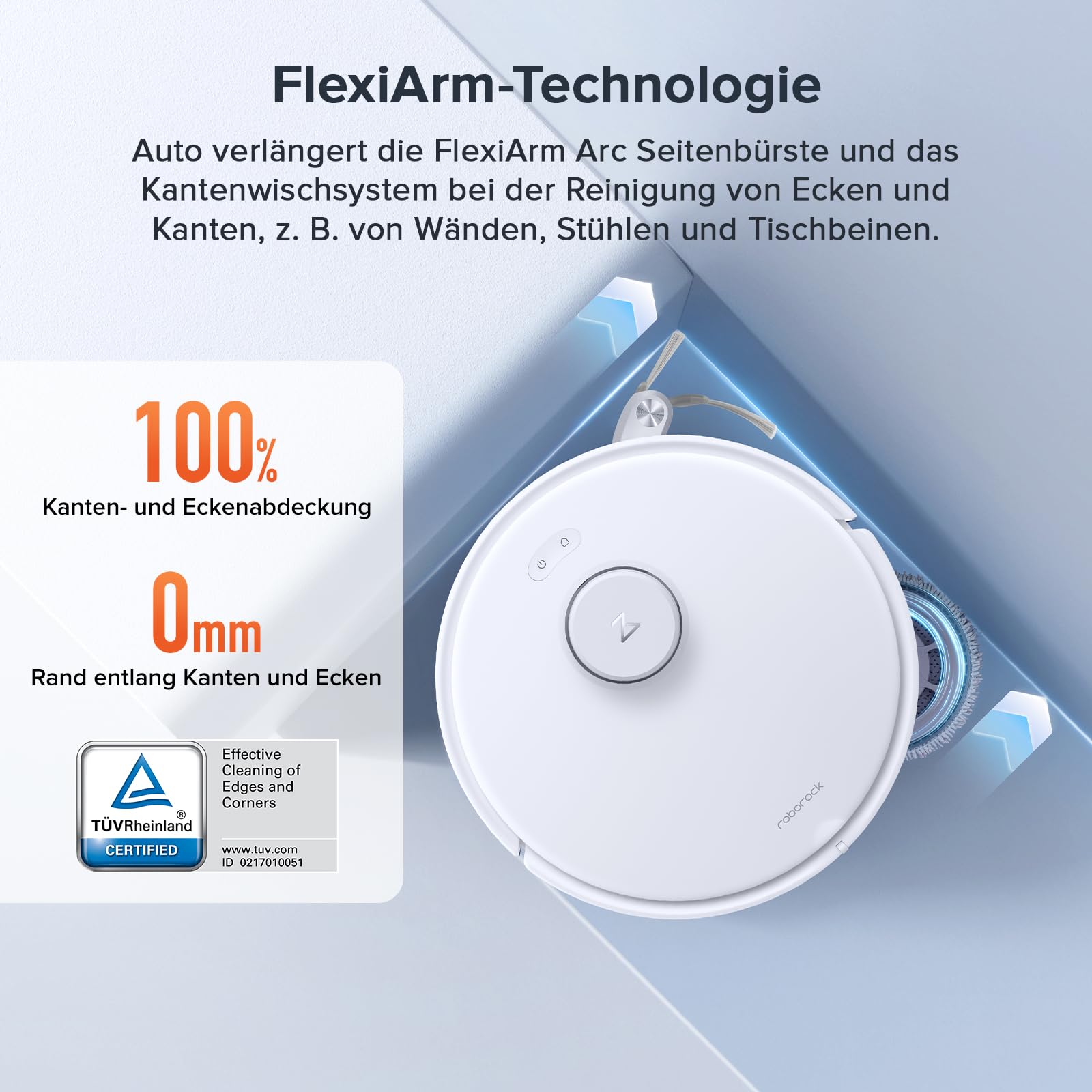 roborock Qrevo Curv S5X Saugroboter mit Saugleistung von 18.500 Pa, Dual Anti-Tangle-System, 75°C Heißwasser-Moppwäsche, Intelligente Schmutzerkennung, All-in-One-Dock (Weiß) (Generalüberholt)