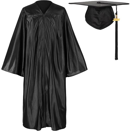 Unisex Shiny Graduation Gown and Cap Set with Tassel for Middle High School Bachelor