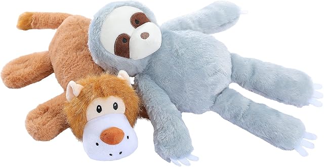 Amazon Basics Squeaky Dog Plush Toy, Lion and Sloth, 2-Pack
