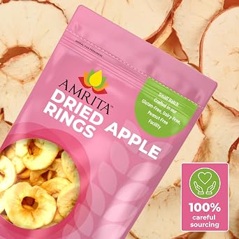 Amrita Dried Apple Rings 16 oz | No Sugar Added, Vegan, non-GMO, Gluten, Peanut, Soy and Dairy Free| Packed Fresh in Resealable Bags | Dehydrated Apples for Baking or Snacking