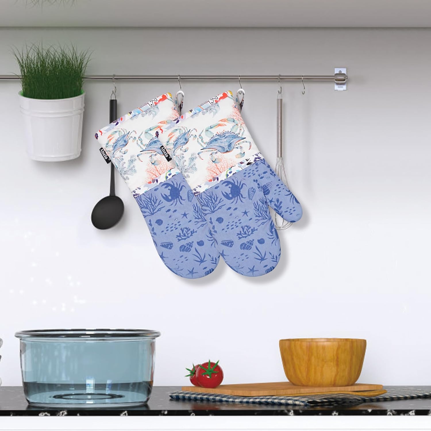 Oven Mitts, Heat Resistant with Soft Quilted Cotton Lining Set of 2, Fashion Crab Design with Silicone Printing Anti-Slip Kitchen Gloves for Safe Backing Cooking Barbecue (Lilac,Crab) - Image 7