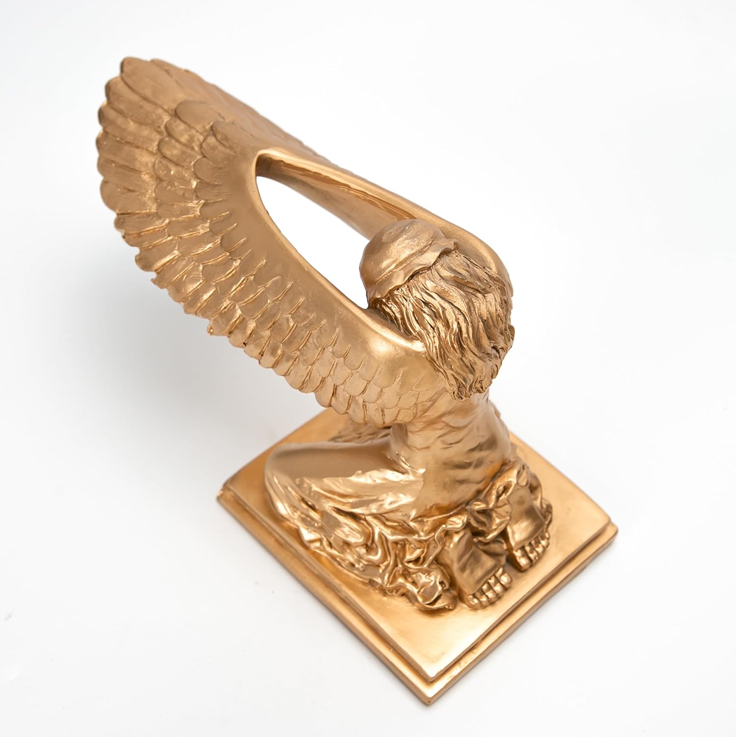 Kneeling Ark Angel Statue, Shittim Wood Arc of the Covenant Replica, Cherub Decor Statue, Praying Figurine Sculpted Wings for Home or Garden, Gold Finish Innovative Indoor Movie Props (9.4" x 5.9")