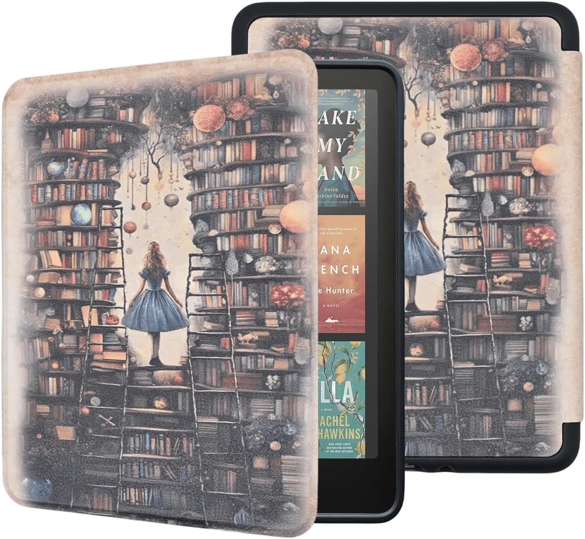 Case for All-New Kindle Paperwhite 12th Gen 2024 (7") & Kindle Colorsoft Signature Edition, Book Lovers Gifts Lightweight Foldable Protective Soft Cover with Hand Strap, Bookshelf