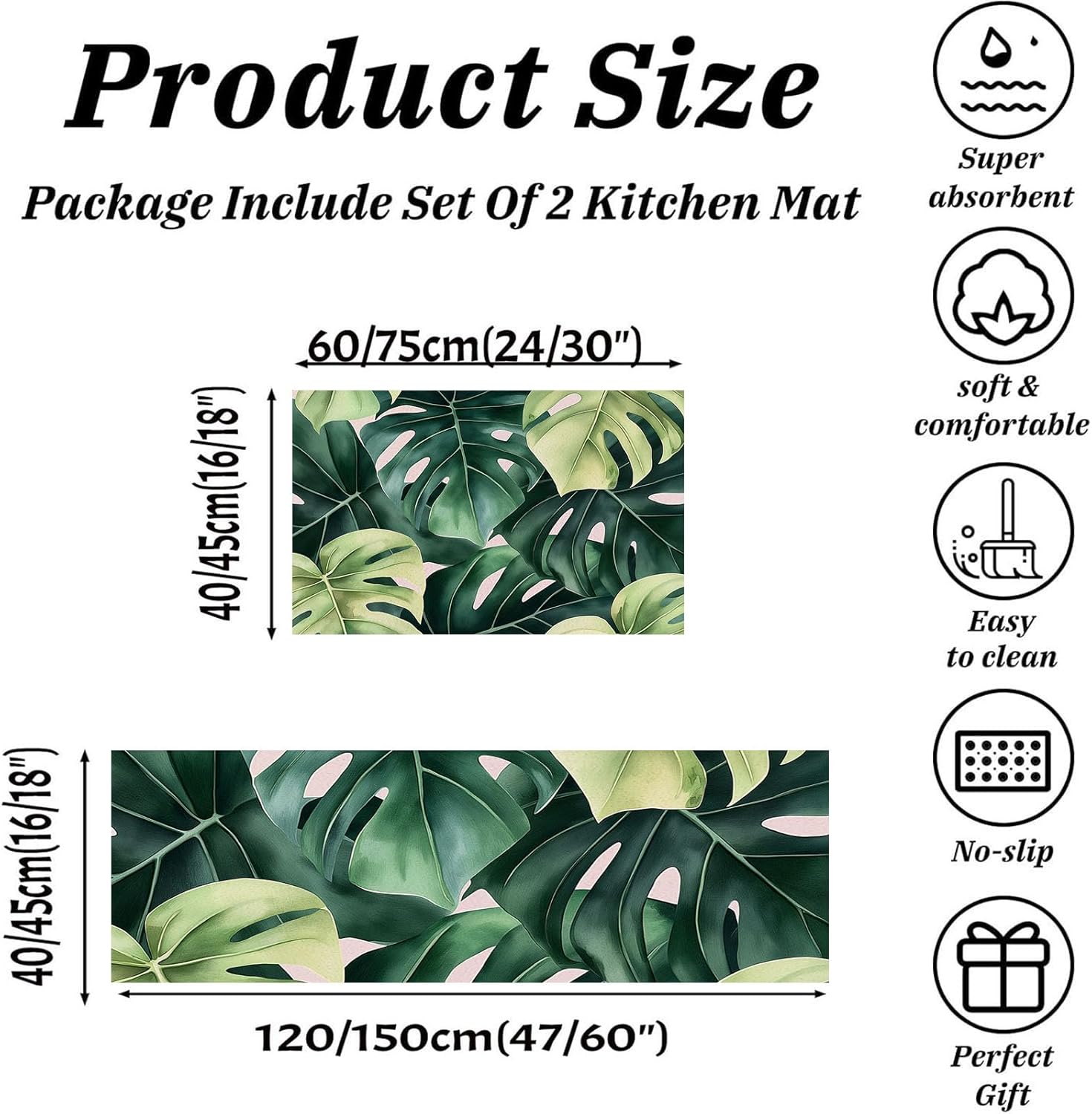 Anti Fatigue Kitchen Rug Sets 2 Piece WatercolorNon Slip Kitchen Mats for Waterproof Comfort Standing Mat Runner Monsterafor Home Office,Sink,Laundry40*60+40 * 120CM