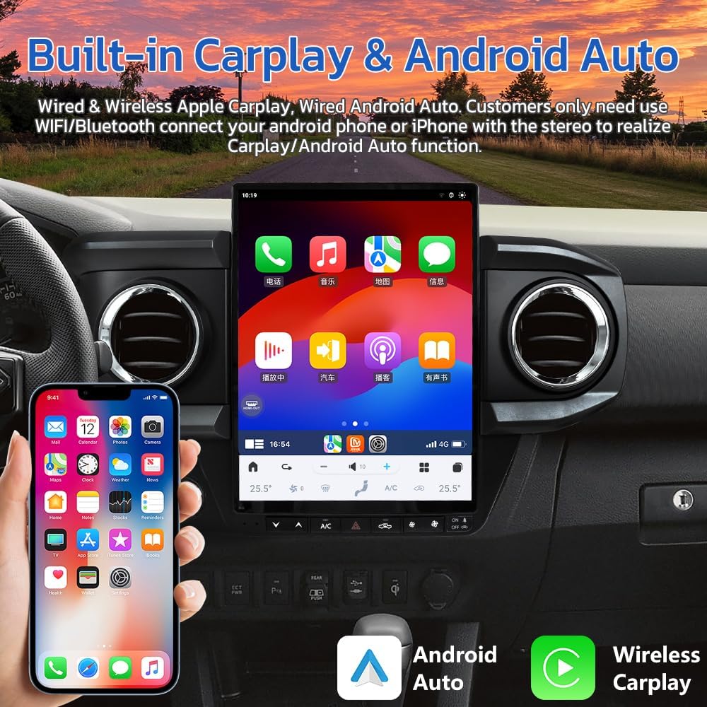 128GB Android 13 Car Radio for Toyota Tacoma 2016-2023 Head Unit Multimedia Player Auto Stereo Carplay Radio Upgrade 13.6inch Touch Screen