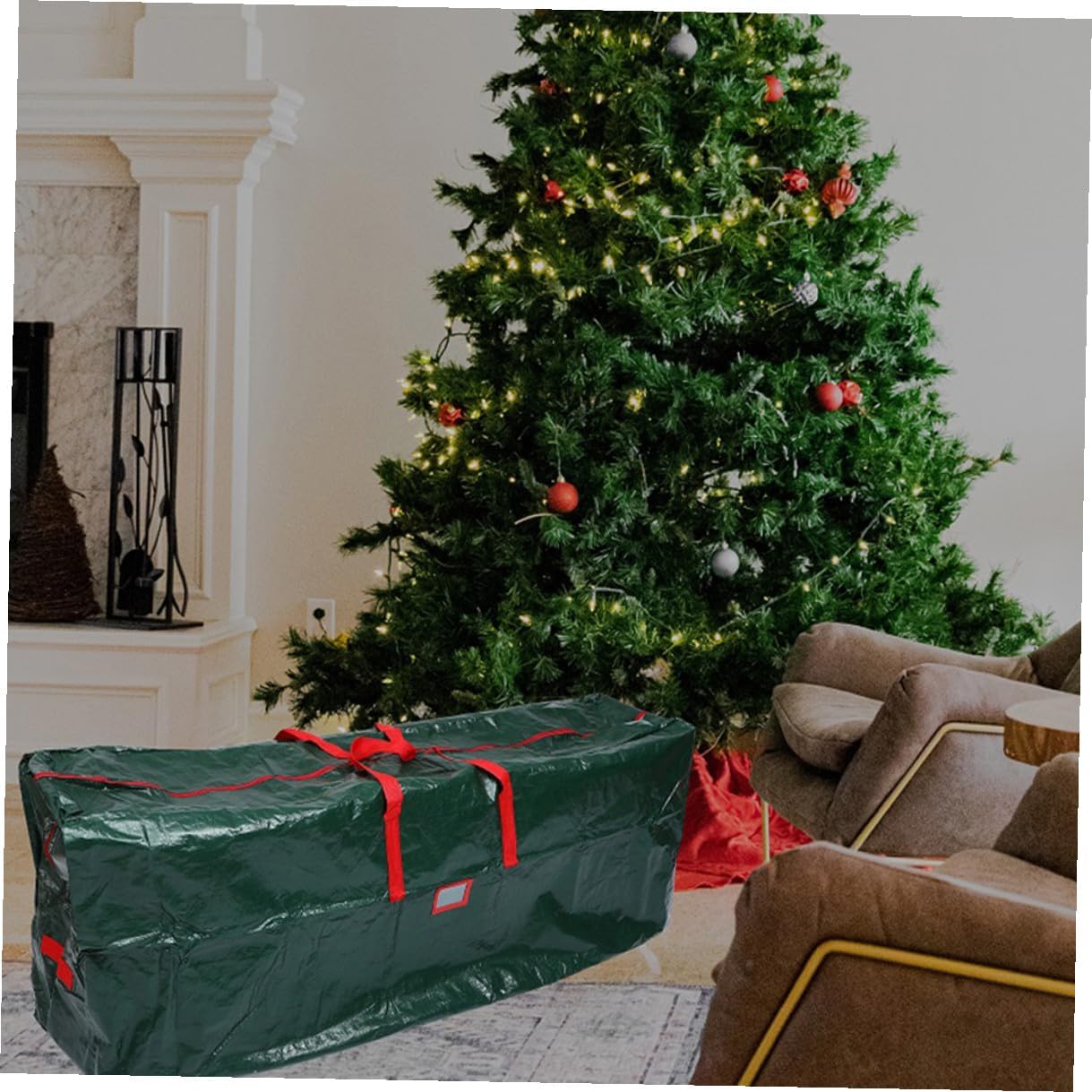 KALLORY Large Capacity Christmas Tree Storage Bag 135x34x68cm Green Dustproof Tree Pouch with Handles for Holiday Décor and Outdoor Household Organization