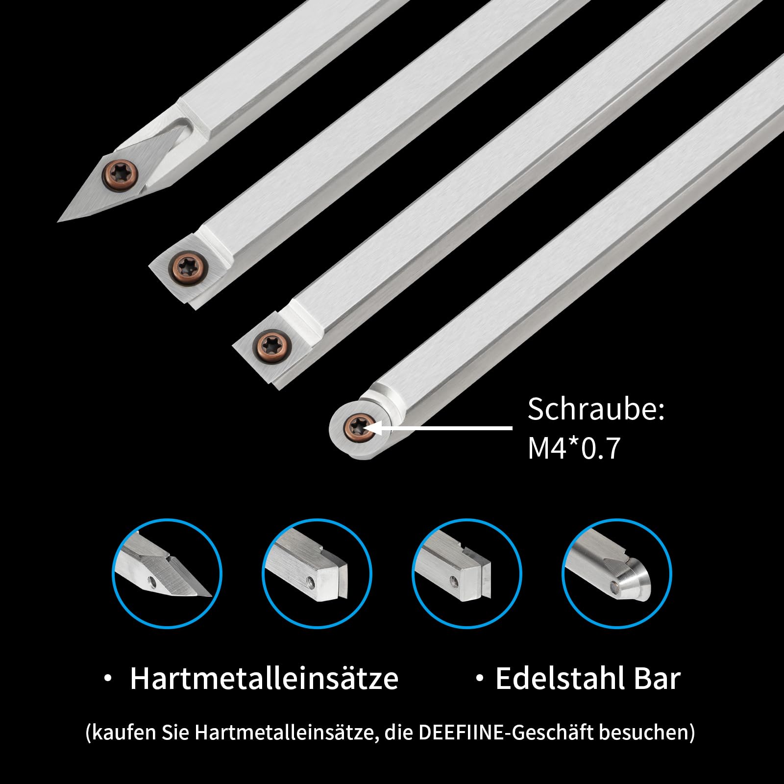 46.5cm Drechseleisen Set mit Hartmetall-Schneidplatten, 4 Stück Drechselmesser in Holzkoffer, Drechselwerkzeug-Satz für Holz(4AA)