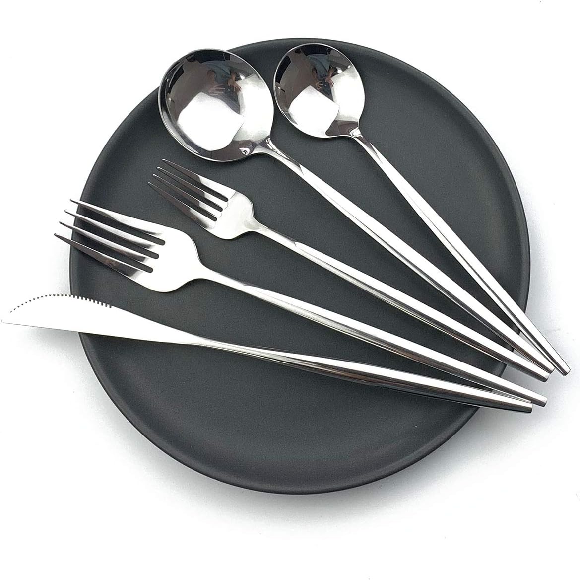 Silverware Set Silver Flatware Cutlery Set With Salad Fork Spoon Durable Stainless Steel Tableware Eating Utensils Mirror Polished Service for 6