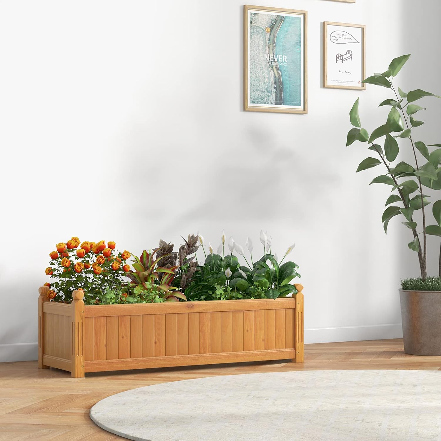 HAPPYGRILL Raised Garden Bed, Elevated Planter Box with Drainage Holes, Outdoor Wood Planter Container for Vegetables Flowers & Herbs, Planter Raised Beds for Garden, Patio, Balcony
