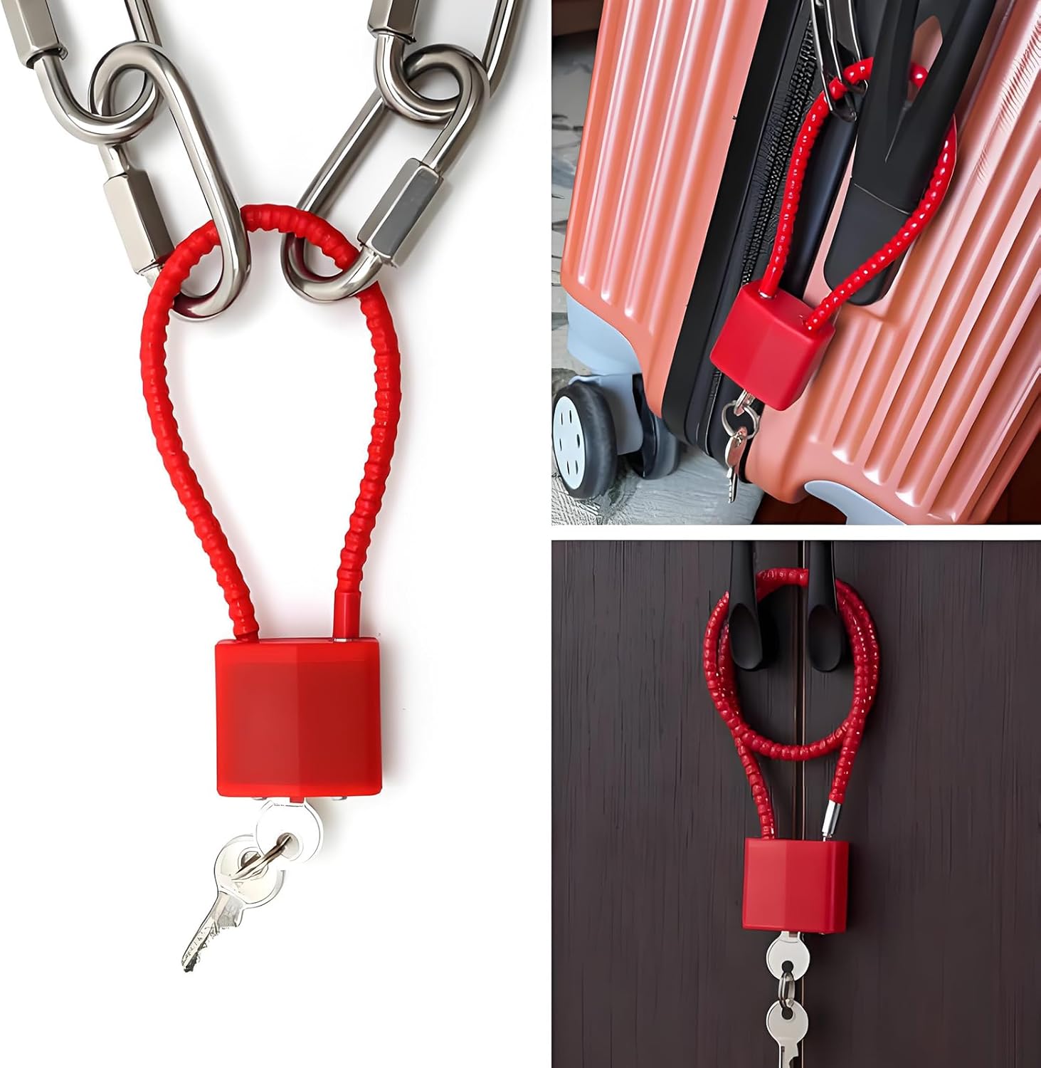 Pack of 2 Cable Lock with Key, Wire Rope Padlock with Long Shackle, Lock with Key for Suitcase, Gate, Bike, Gym, Locker (Black + Red 1)