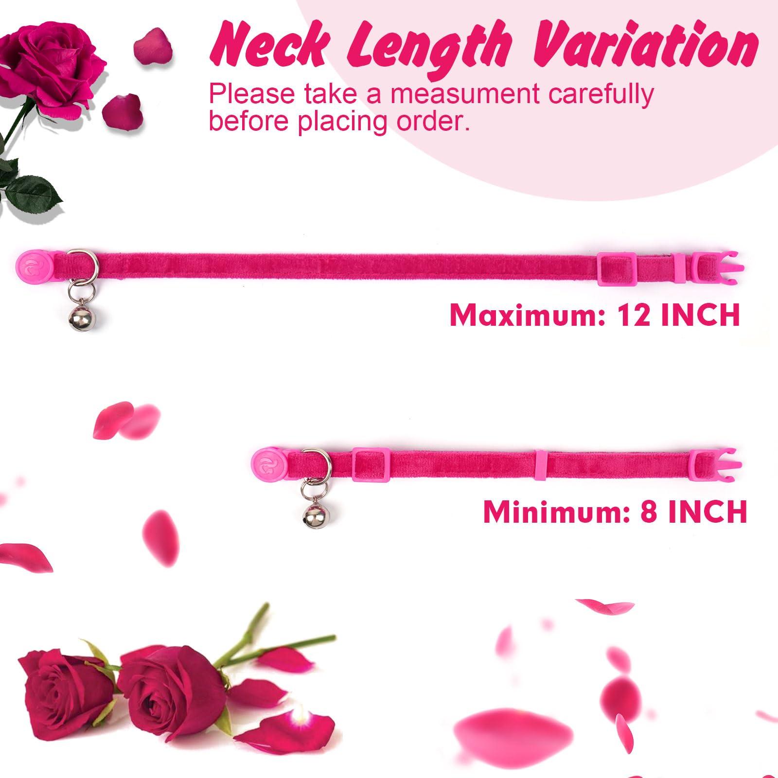 azuza Paquete de 2 collares de gato florales con campana y pajarita de flores extraíbles, tela de terciopelo ajustable, collar de gato para mascotas, fiesta de vacaciones y decoración diaria, rosa