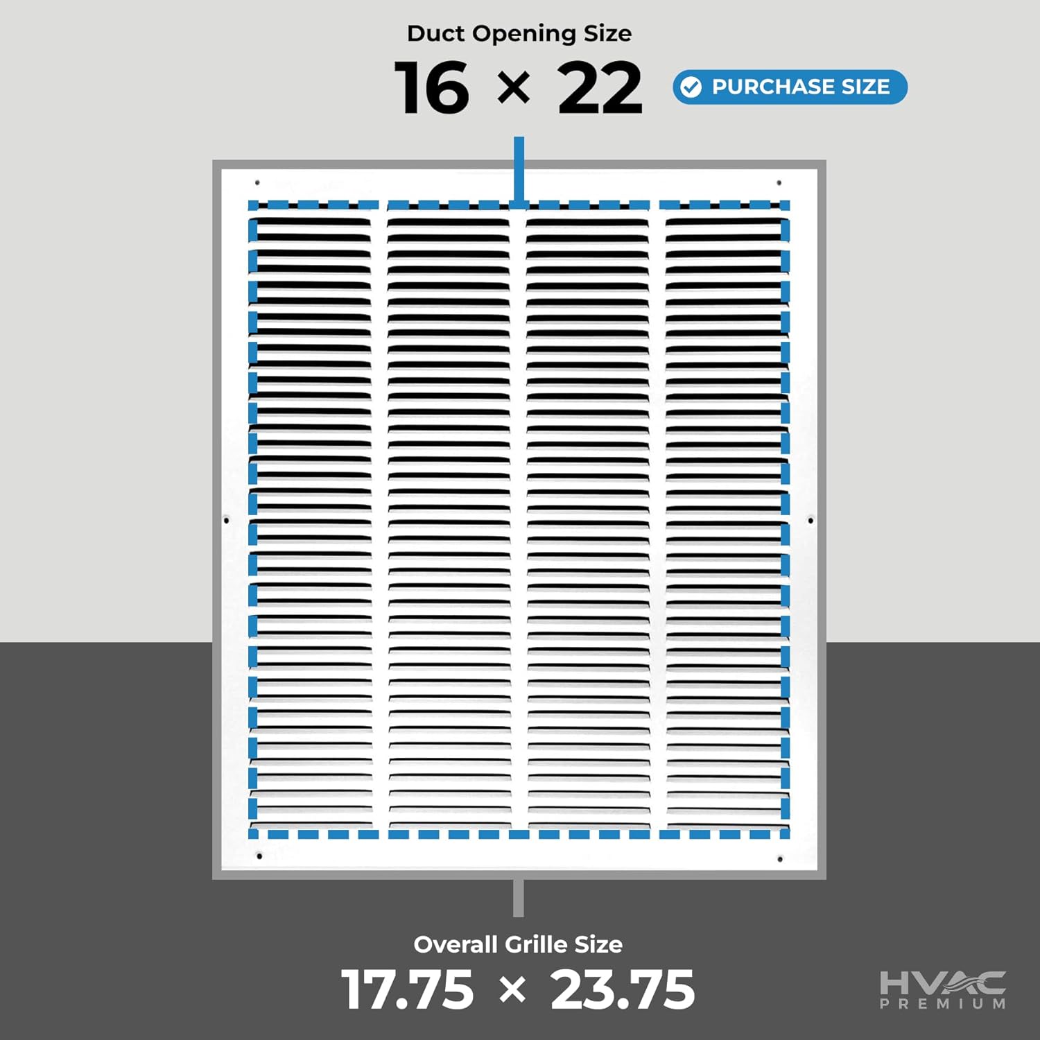 16x22 Return Air Vent Cover Grille for Wall or Ceiling Duct Opening - Flat Stamped Face Air Grill by HVAC Premium - White - Overall Size: 17.75" x 23.75"