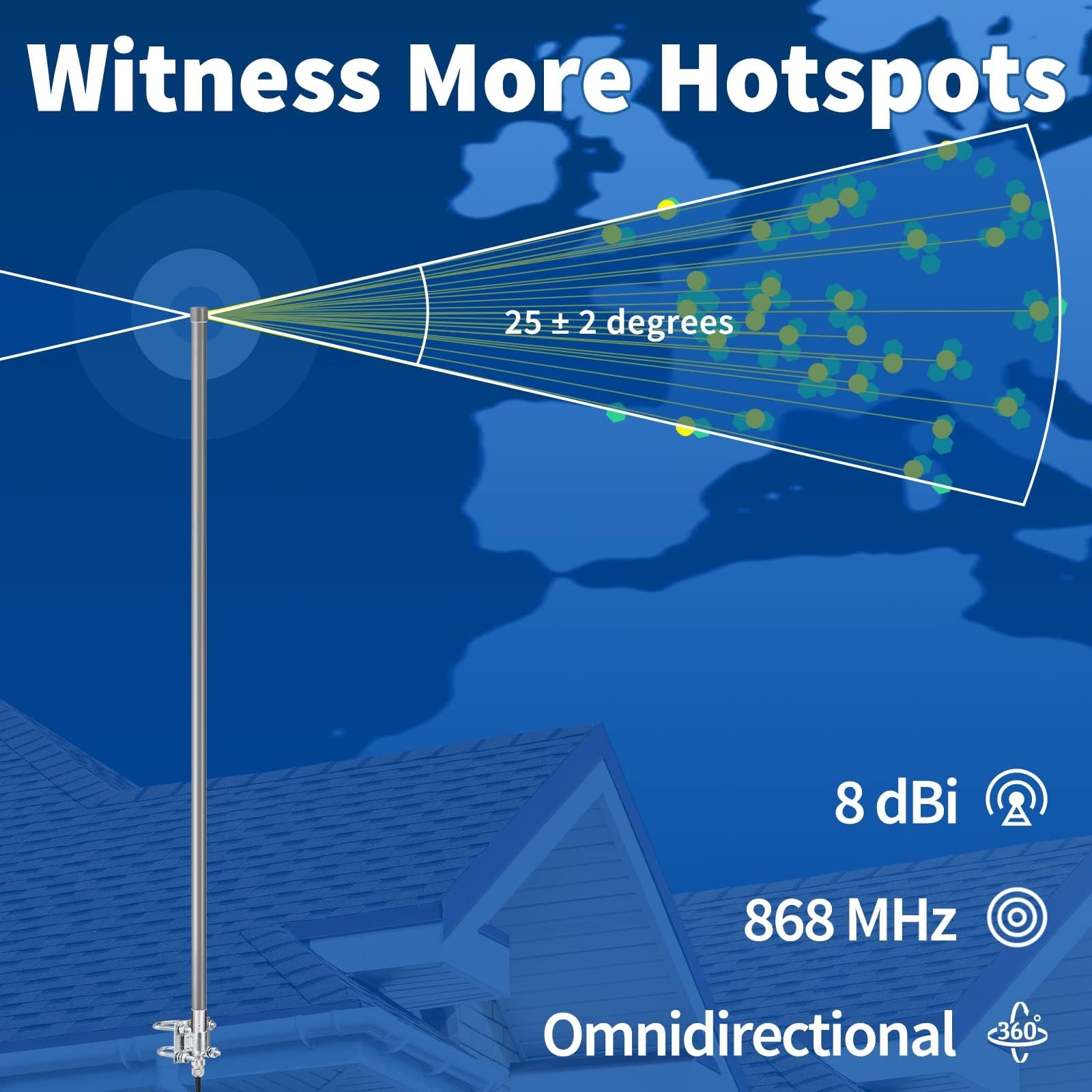 Bingfu Antenne Lora 868 MHz Extérieure N/RP-SMA/SMA Mâle 8dBi Câble 3 m | Fibre de Verre Étanche, pour Hotspot Helium, Passerelle LoRaWAN, Mineur Bobcat 300 RAK V2 Sensecap M1 Nebra MNTD SyncroBit