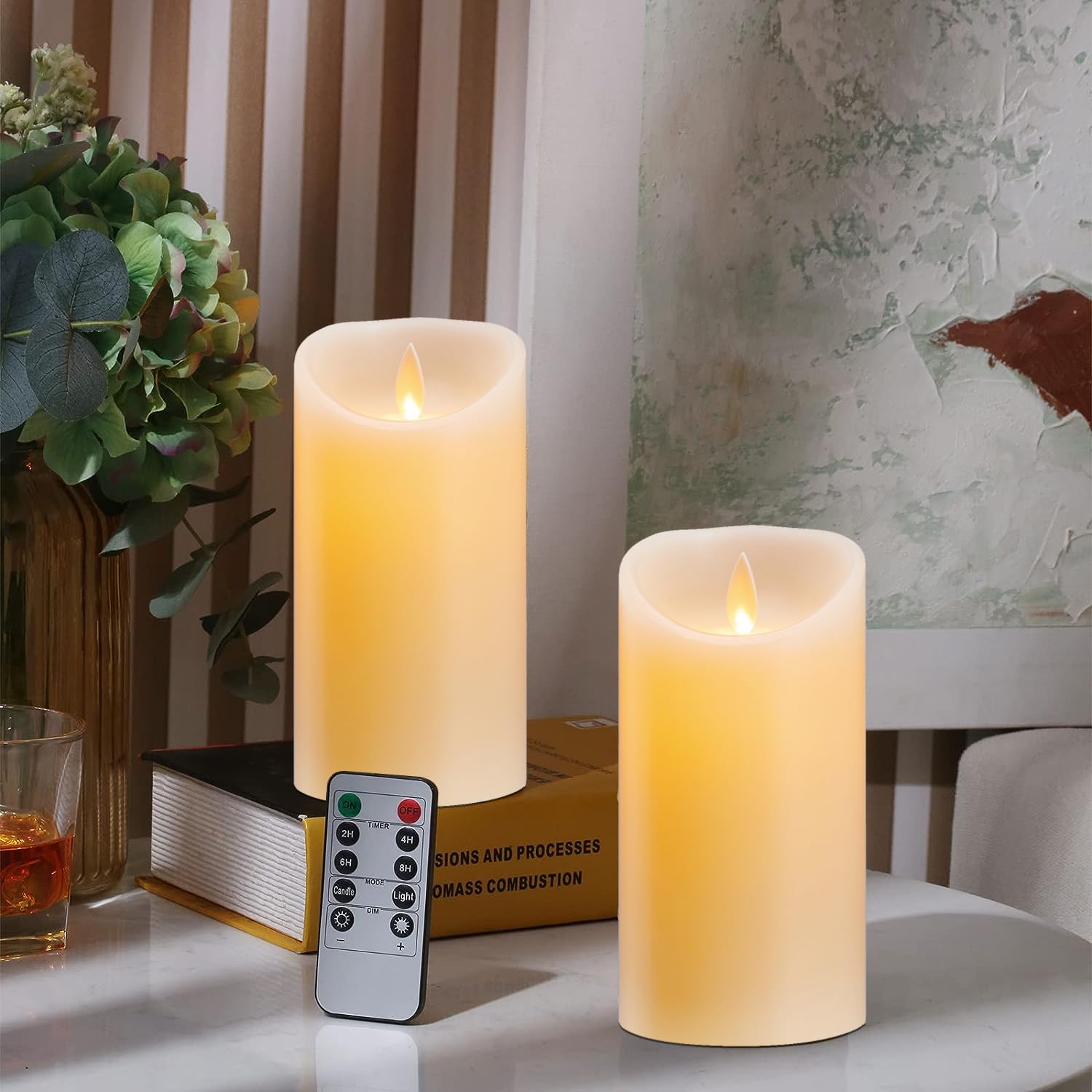 Bougie LED, 2 Paquets, Bougies LED à Piles, Bougies LED Flamme Vacillante Lumière, Bougies LED Sans Flamme, Bougies LED en Cire Véritable avec Télécommande, Bougies de Noël-7.5 * 15cm