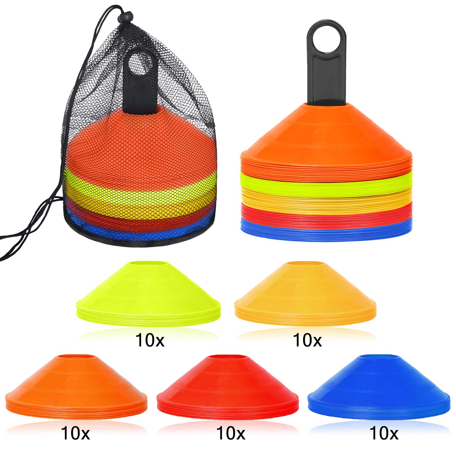 ACXIN Set di 50 cappucci di marcatura per la coordinazione, per calcetto, cricket, hockey, rugby, tennis