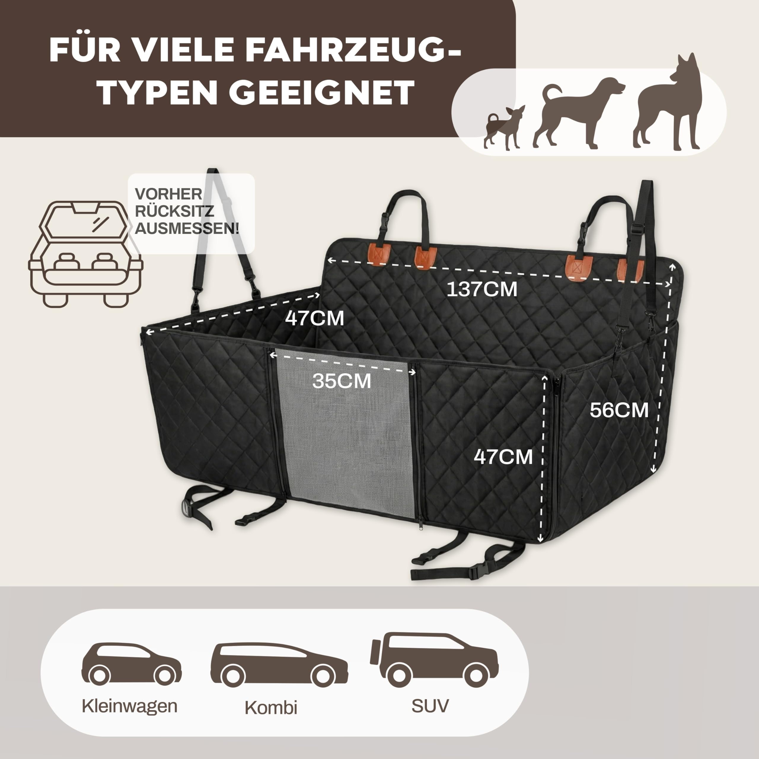 Hainberger Hundedecke Auto Rückbank Wasserabweisende Kratzfeste Autodecke für Hunde wasserdichte rutschfeste Autoschondecke mit Seitenschutz und Sichtfenster, 4-in-1 Rücksitzschoner 137x147 cm