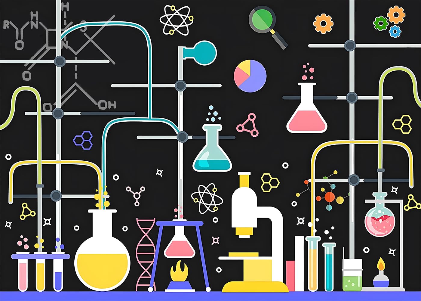 DULUDA 10x8 FT Chemical Experiments Science Party Decorations Backdrop Crazy lab Equipment Research Photography Background Cartoon Fun Scientist