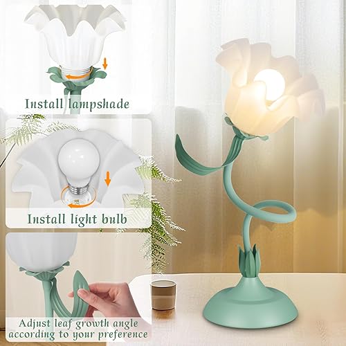 Miniatura 6 de Lámpara de mesa de flores para dormitorio y oficina, luz de lectura LED de cuello de cisne flexible ajustable con 3 modos de color, lámpara de