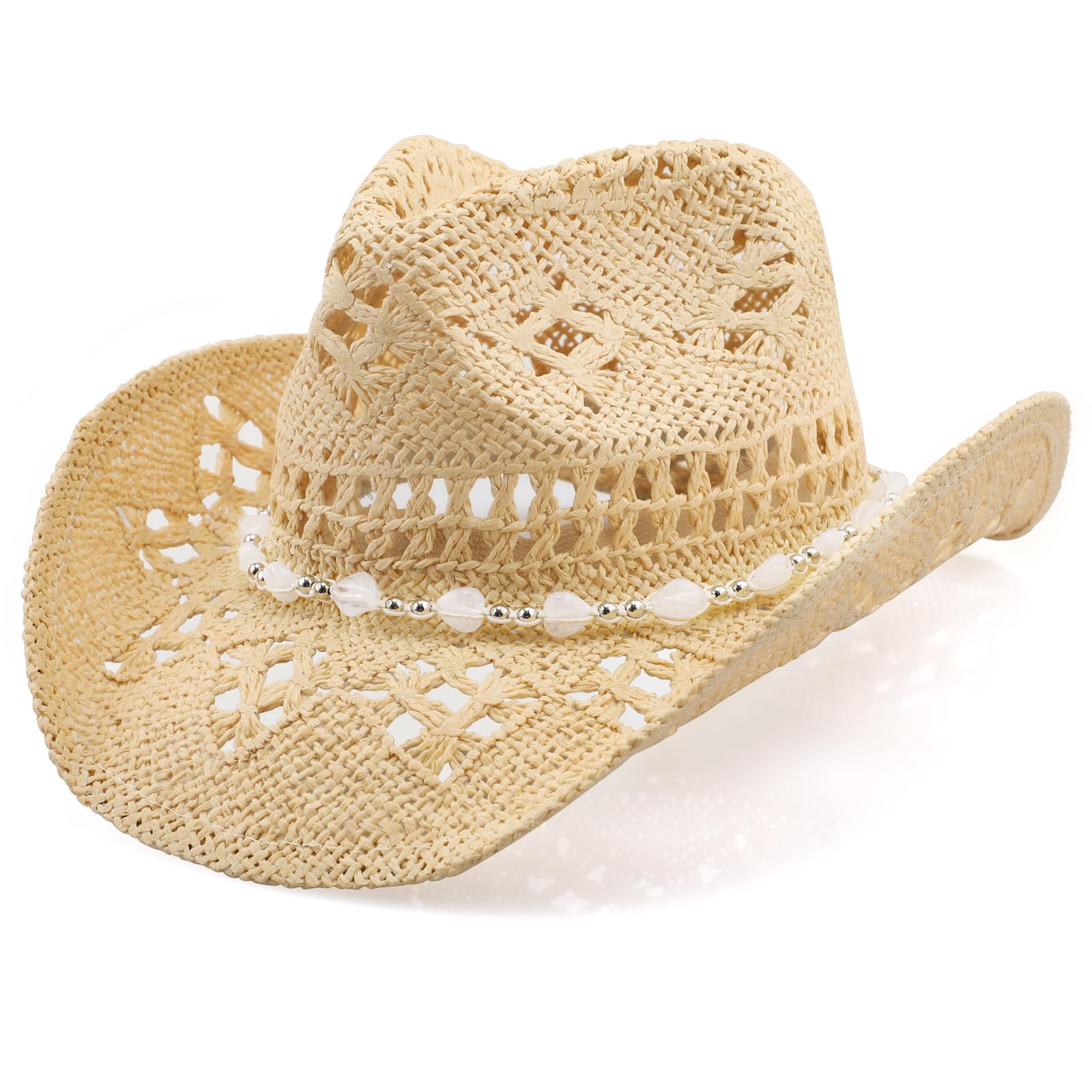 ZWZPOP Cowboy Hat,Cowgirl Hat,Cowboy Hats for Women/Mens Yellow (Straw, Beige+White)