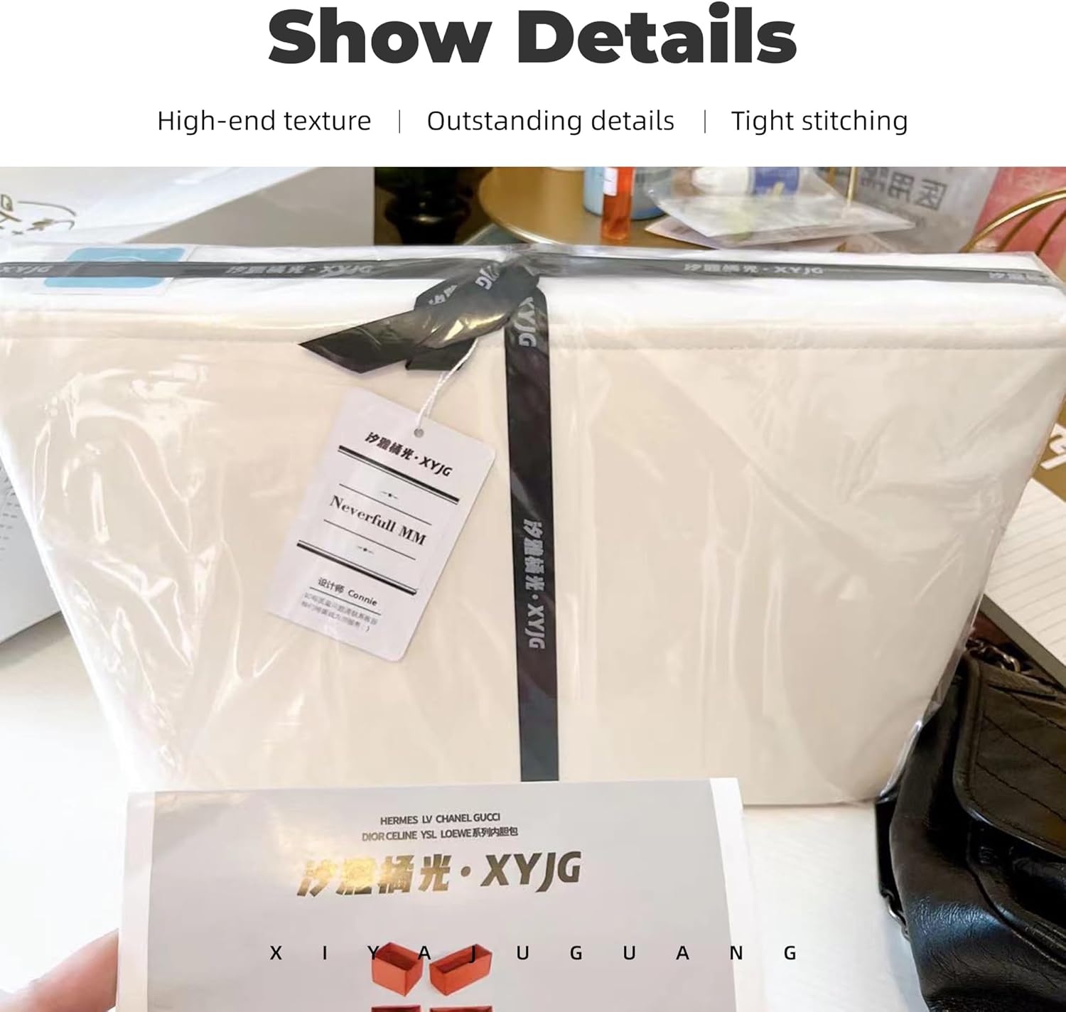 Purse Handbag Silky Organizer Insert Keep Bag Shape Fits LV-Neverfull-PM/MM/GM Bags, Luxury Handbag Tote Lightweight Sturdy(Craie, Neverfull-MM)