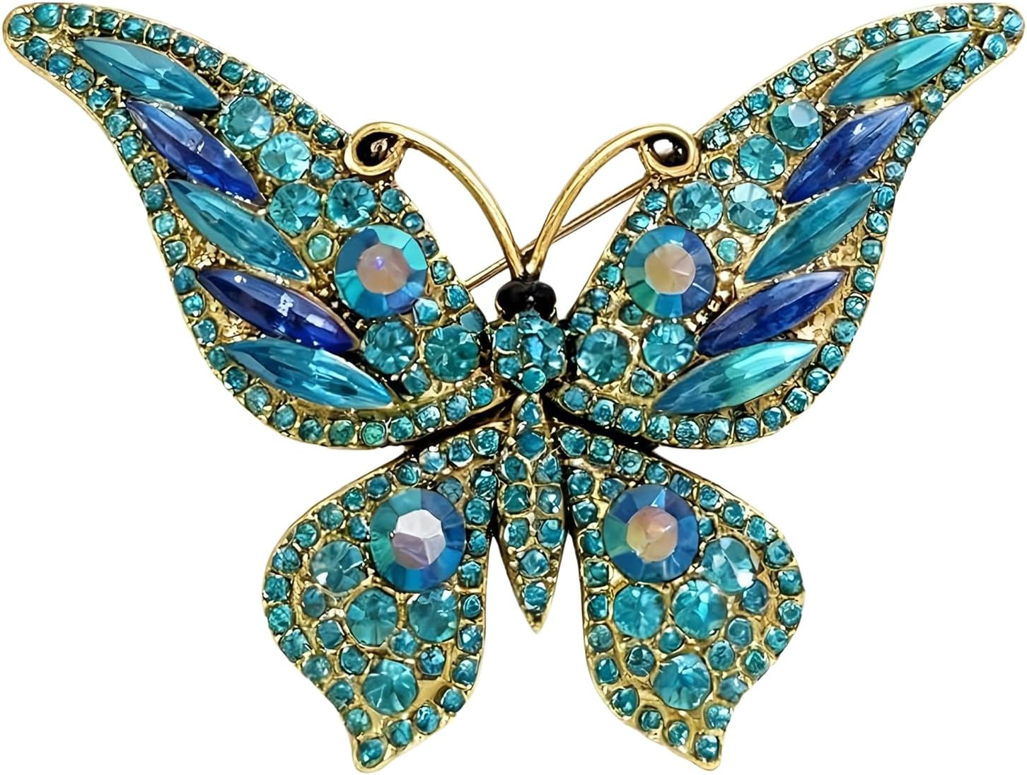 Teal Crystal Rhinestone Butterfly Brooch,Elegant Butterfly Lapel Pins